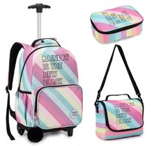 Kit Mochila Rodinhas Feminina Juvenil Adulto Teen Rainbow - Denlex