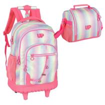 Kit Mochila Rodinhas Glitter Menina Lancheira Rosa Infantil Up4you Luxcel