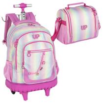 Kit Mochila Rodinhas Glitter Menina Lancheira Roxo Infantil Up4you Luxcel