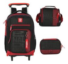 Kit Mochila Rodinhas Haste Dupla Lancheira Estojo Enaldinho - Luxcel