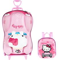 Kit Mochila Rodinhas Hello Kitty Carro Lancheira Escolar 3D Kit Mochila Rodinhas Hello Kitty Carro Lancheira Escolar 3D