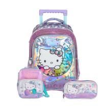 Kit Mochila Rodinhas Hello Kitty Metalizada Lancheira Estojo