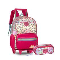 Kit Mochila Rodinhas Holográfica Happy C/ Estojo Duplo- Clio Kit Mochila Rodinhas Holográfica Happy C/ Estojo Duplo- Clio