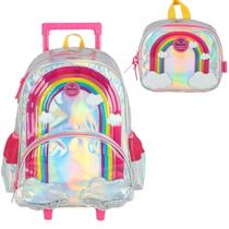Kit Mochila Rodinhas Holográfica Lancheira Térmica Up4you Arco íris Infantil Prata Luxcel Kit Mochila Rodinhas Holográfica Lancheira Térmica Up4you Arco íris Infantil Prata Luxcel