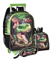 Kit Mochila Rodinhas Infantil Escolar T-rex De Dinossauro