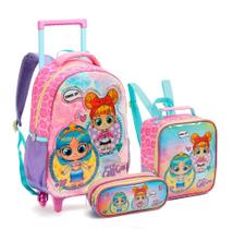 Kit Mochila Rodinhas Infantil Glitte Girls Com Lancheira E Estojo Kit Mochila Rodinhas Infantil Glitte Girls Com Lancheira E Estojo