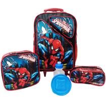 Kit Mochila Rodinhas Infantil Homem Aranha Vermelho Tam G