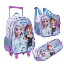 Kit Mochila Rodinhas Infantil + Lancheira + Estojo Frozen