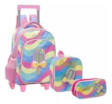Kit Mochila Rodinhas Infantil Meninas Picolé Colorido Tam G Kit Mochila Rodinhas Infantil Meninas Picolé Colorido Tam G