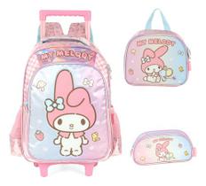 Kit Mochila Rodinhas Infantil My Melody E Kuromi Cinnamoroll