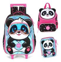 Kit Mochila Rodinhas Infantil Panda Gatinho Up4You