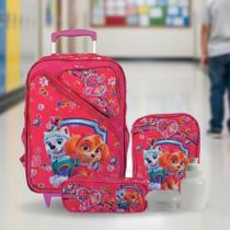 Kit Mochila Rodinhas Infantil Patrulha Canina Com Lancheira e Estojo Tam G