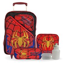 Kit Mochila Rodinhas Infantil Spider Homem Aranha Com Lancheira e Estojo Tam G