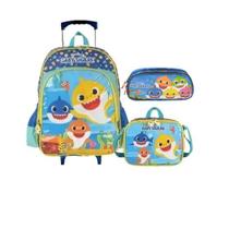 Kit Mochila Rodinhas Infantil Tubarão Baby Shark G Lancheira