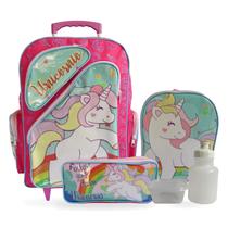 Kit Mochila Rodinhas Infantil Unicórnio Candy Com Lancheira e Estojo Tam G