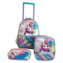 Kit Mochila Rodinhas infantil Unicórnio Colorido Pop It