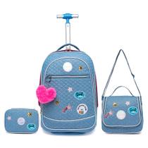 Kit Mochila Rodinhas Juvenil Polo One Bolsa Escolar Infantil Feminina Estojo e Lancheira