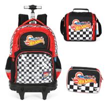 Kit Mochila Rodinhas Lancheira E Estojo BOX Hot Wheels Mc49982hw Vermelho Ho