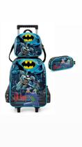 Kit Mochila Rodinhas + Lancheira E Estojo Luxcel Batman E Kit Mochila Rodinhas + Lancheira E Estojo Luxcel Batman E
