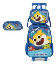 Kit Mochila Rodinhas Lancheira E Estojo Original Baby Shark