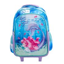 Kit mochila rodinhas lancheira e estojo sereia escolar infantil menina