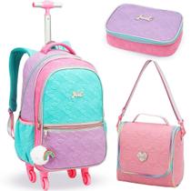 Kit Mochila Rodinhas Lancheira Estojo Box Juvenil Love Just