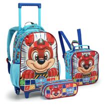 Kit Mochila Rodinhas Lancheira Estojo Dog Heroes Escolar Cachorros Heróis Infantil Menino Seanite