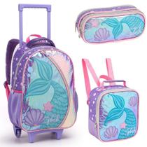 Kit Mochila Rodinhas Lancheira Estojo Duplo Menina Escolar Infantil Sereia Lilás Seanite Kit Mochila Rodinhas Lancheira Estojo Duplo Menina Escolar Infantil Sereia Lilás Seanite