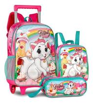 Kit Mochila Rodinhas Lancheira Estojo Escolar Gatinha Nini