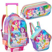 Kit Mochila Rodinhas Lancheira Estojo Escolar Unicornio - Denlex Kit Mochila Rodinhas Lancheira Estojo Escolar Unicornio - Denlex