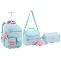 Kit Mochila Rodinhas Lancheira Estojo Feminina ColorUp