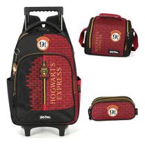 Kit Mochila Rodinhas Lancheira Estojo Harry Potter Infantil