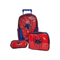 Kit Mochila Rodinhas Lancheira Estojo Heroes Spider Yins