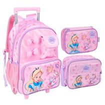 Kit Mochila Rodinhas Lancheira Estojo Infantil Alice