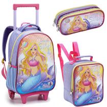 Kit Mochila Rodinhas Lancheira Estojo Infantil Escolar Menina Sereia Splash Seanite