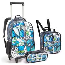 Kit Mochila Rodinhas Lancheira Estojo Infantil Gamer Player On Escolar Jogos Video Game Seanite Kit Mochila Rodinhas Lancheira Estojo Infantil Gamer Player On Escolar Jogos Video Game Seanite