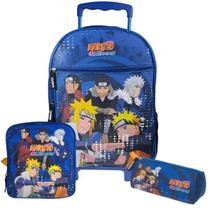 Kit Mochila Rodinhas Lancheira Estojo Infantil Naruto Leaf Azul Pacific