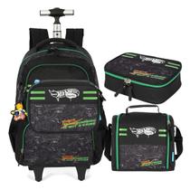 Kit Mochila Rodinhas Lancheira Estojo Juvenil Hot Wheels VD