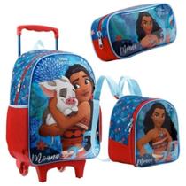 Kit Mochila Rodinhas Lancheira Estojo Moana Infantil Xeryus