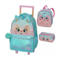 Kit Mochila Rodinhas + Lancheira + Estojo Pack Me Fox Pacific Kit Mochila Rodinhas + Lancheira + Estojo Pack Me Fox Pacific