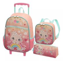 KIT Mochila Rodinhas Lancheira Estojo Pack Me Little Cute
