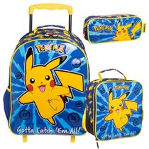 Kit Mochila Rodinhas Lancheira Estojo Pokemon Pikachu Xeryus