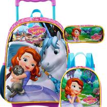 Kit Mochila Rodinhas Lancheira Estojo Princesinha Sofia Roxo