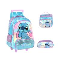 Kit Mochila Rodinhas Lancheira Estojo Stitch Brilhante Kit Mochila Rodinhas Lancheira Estojo Stitch Brilhante