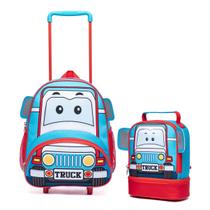 Kit Mochila Rodinhas Lancheira Infantil Masculino Escolar Resistente
