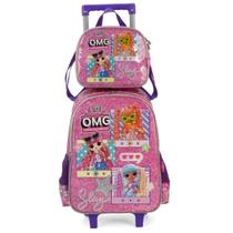 Kit Mochila Rodinhas Lancheira Infantil Menina Lol omg Rosa Luxcel