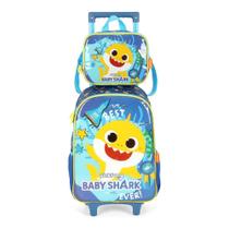 Kit Mochila Rodinhas Lancheira Luxcel Baby Shark Azul