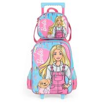 Kit Mochila Rodinhas Lancheira Luxcel Barbie Pet Azul