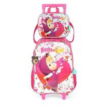 Kit Mochila Rodinhas Lancheira Luxcel Masha e o Urso Pink