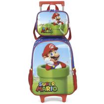 Kit Mochila Rodinhas Lancheira Luxcel Super Mario Vermelho